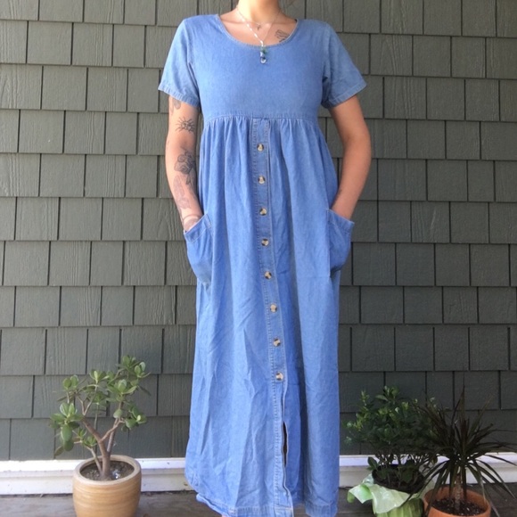 floor length denim dress